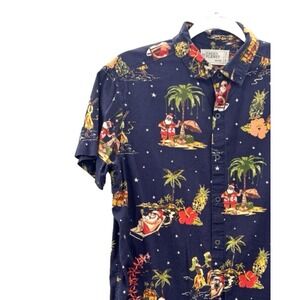 Men Medium Hawaiian Camp Shirt Casual Button Down Novelty Santa Tropical Island